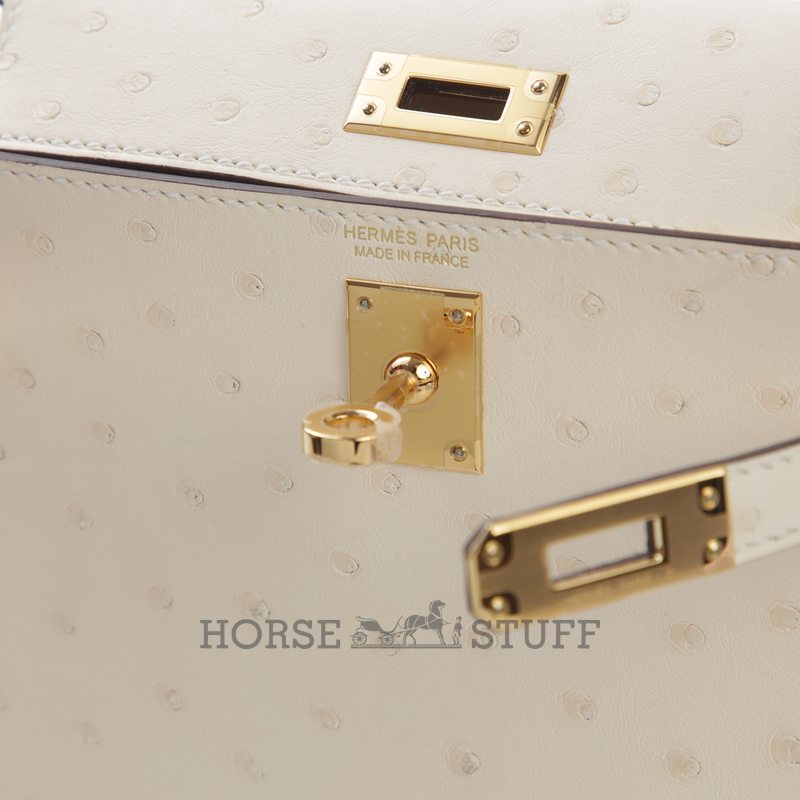 Hermès Kelly Sellier Mini II Nata Ostrich GHW