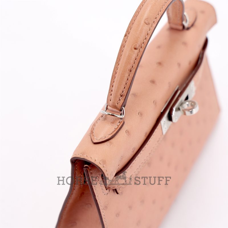 Hermès Kelly Sellier Mini II Terre Cuite Ostrich PHW