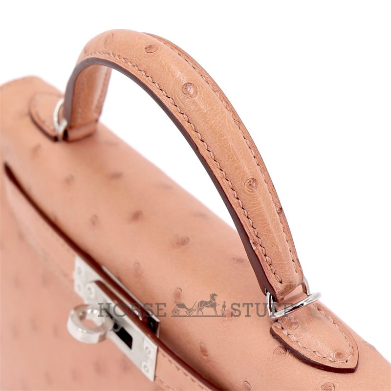 Hermès Kelly Sellier Mini II Terre Cuite Ostrich PHW