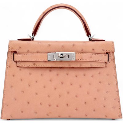 Hermès Kelly Sellier Mini II Terre Cuite Ostrich PHW