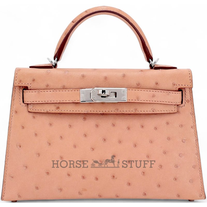 Hermès Kelly Sellier Mini II Terre Cuite Ostrich PHW