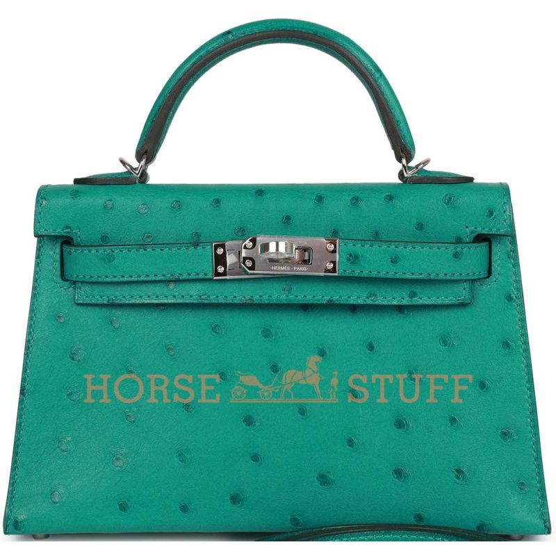 Hermès Kelly Sellier Mini II Vert Verone Ostrich PHW