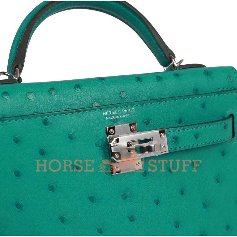 Hermès Kelly Sellier Mini II Vert Verone Ostrich PHW