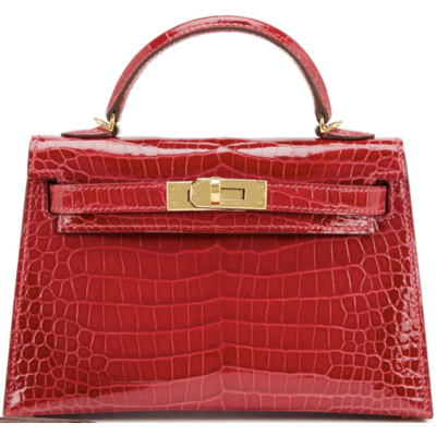 Hermès Kelly Sellier Mini II Braise Lisse Crocodile Porosus GHW