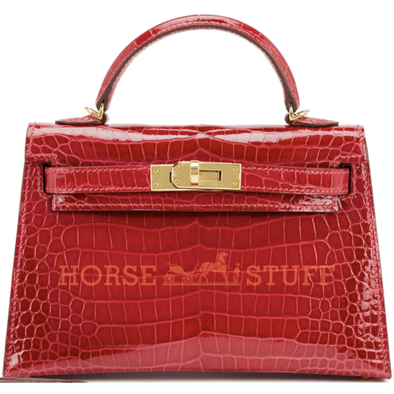 Hermès Kelly Sellier Mini II Braise Lisse Crocodile Porosus GHW