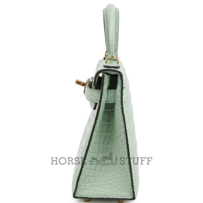 Hermès Kelly Sellier Mini II Vert d'Eau Matte Crocodile Porosus GHW