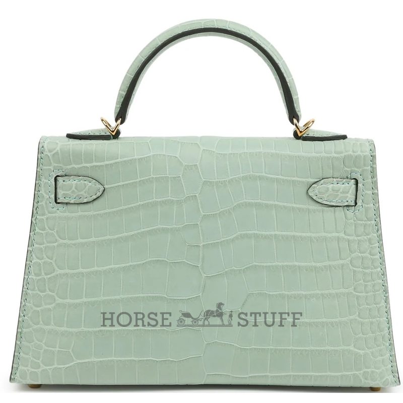 Hermès Kelly Sellier Mini II Vert d'Eau Matte Crocodile Porosus GHW