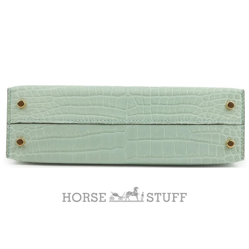 Hermès Kelly Sellier Mini II Vert d'Eau Matte Crocodile Porosus GHW