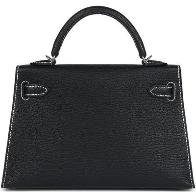 Hermès Kelly Sellier Mini II Special Order HSS Black with White Contrast Stitching Chèvre PHW