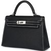Hermès Kelly Sellier Mini II Special Order HSS Black with White Contrast Stitching Chèvre PHW
