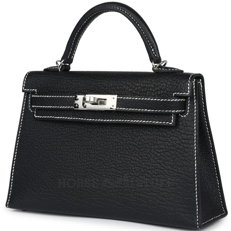 Hermès Kelly Sellier Mini II Special Order HSS Black with White Contrast Stitching Chèvre PHW