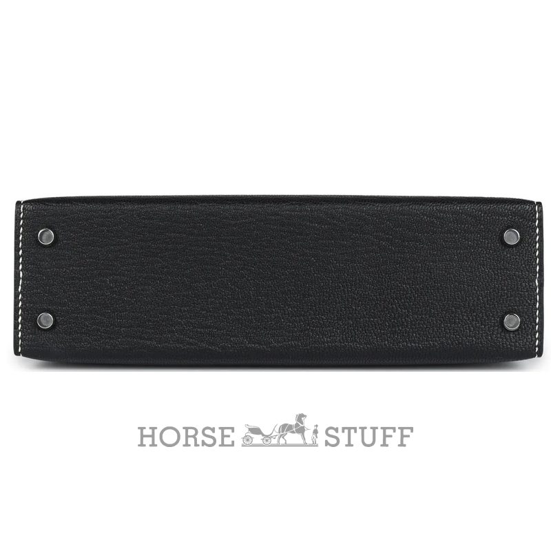 Hermès Kelly Sellier Mini II Special Order HSS Black with White Contrast Stitching Chèvre PHW
