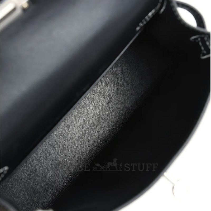 Hermès Kelly Sellier Mini II Special Order HSS Black with White Contrast Stitching Chèvre PHW
