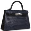Hermès Kelly Sellier Mini II Special Order HSS Blue Indigo / Black Matte Crocodile Alligator PHW