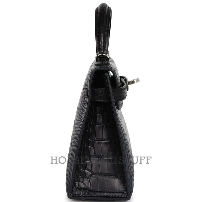 Hermès Kelly Sellier Mini II Special Order HSS Blue Indigo / Black Matte Crocodile Alligator PHW