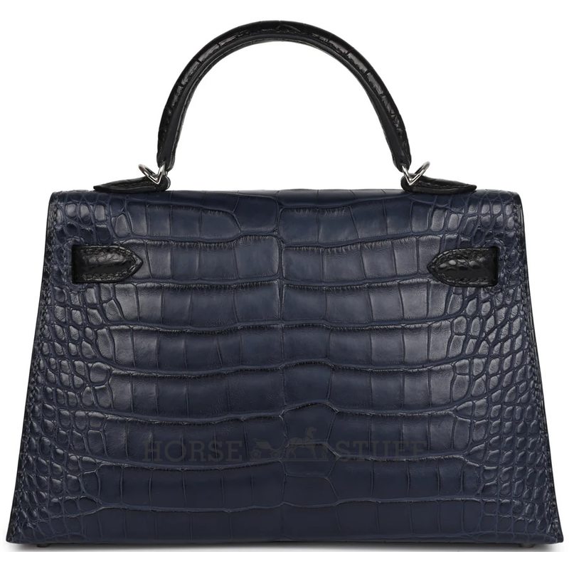 Hermès Kelly Sellier Mini II Special Order HSS Blue Indigo / Black Matte Crocodile Alligator PHW