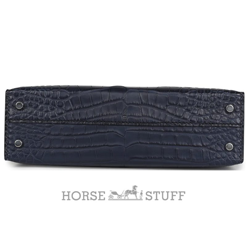 Hermès Kelly Sellier Mini II Special Order HSS Blue Indigo / Black Matte Crocodile Alligator PHW