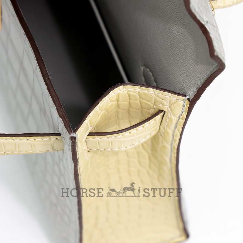 Hermès Kelly Sellier Mini II Special Order HSS Gris Perle / Vanilla Matte Crocodile Alligator GHW