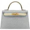 Hermès Kelly Sellier Mini II Special Order HSS Gris Perle / Vanilla Matte Crocodile Alligator GHW