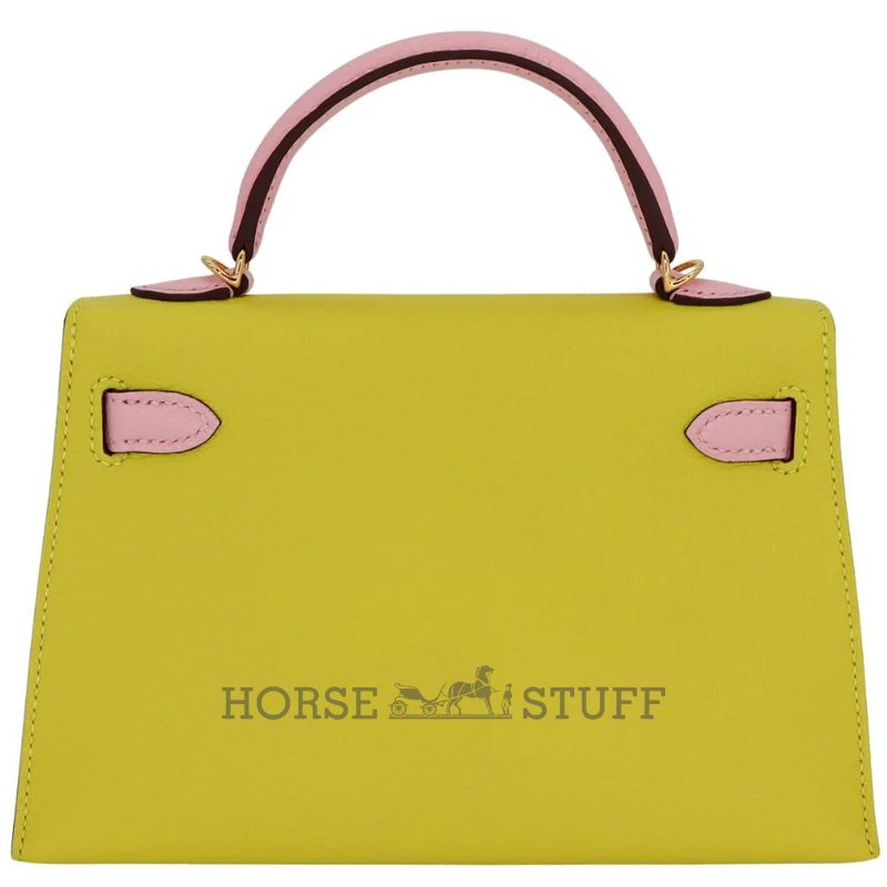 Hermès Kelly Sellier Mini II Special Order HSS Jaune Citron / Rose Sakura Chevre RGHW