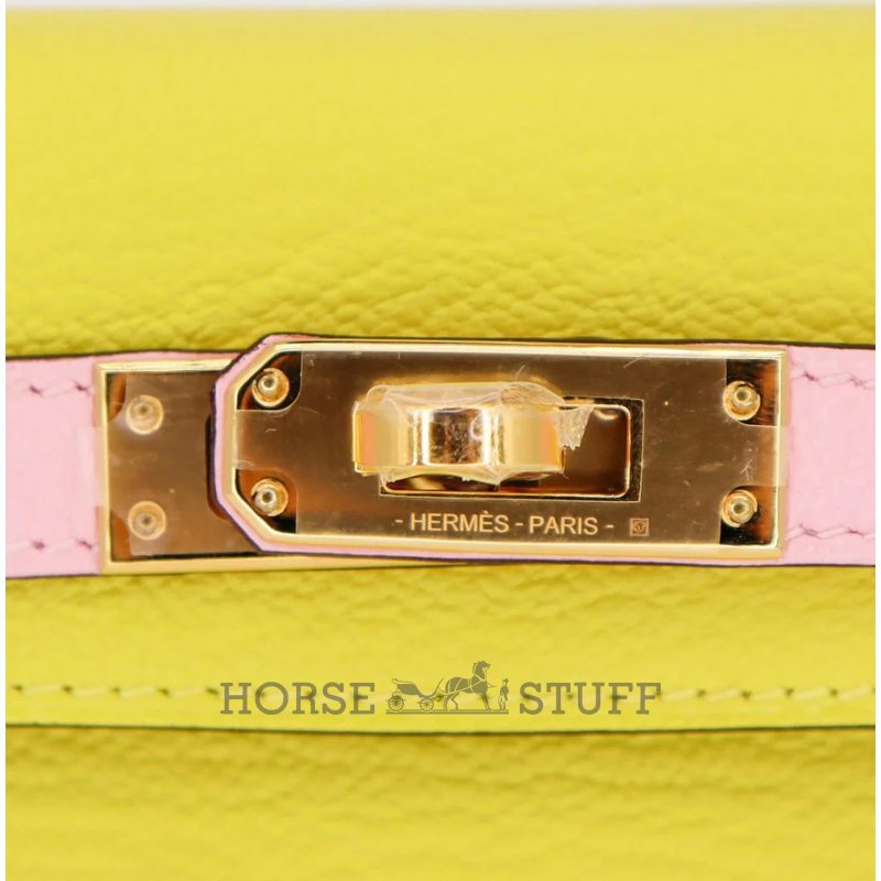 Hermès Kelly Sellier Mini II Special Order HSS Jaune Citron / Rose Sakura Chevre RGHW
