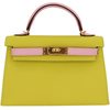 Hermès Kelly Sellier Mini II Special Order HSS Jaune Citron / Rose Sakura Chevre RGHW