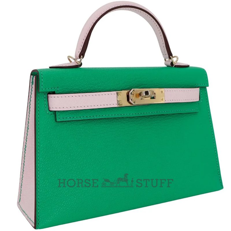 Hermès Kelly Sellier Mini II Special Order HSS Menthe / Mauve Pale Chevre Permabrass HW