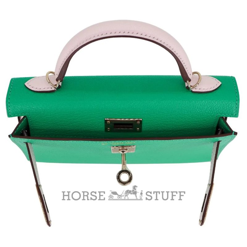 Hermès Kelly Sellier Mini II Special Order HSS Menthe / Mauve Pale Chevre Permabrass HW