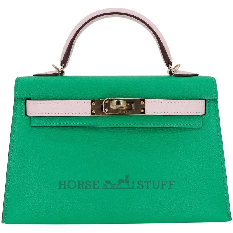 Hermès Kelly Sellier Mini II Special Order HSS Menthe / Mauve Pale Chevre Permabrass HW