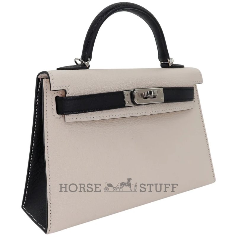 Hermès Kelly Sellier Mini II Special Order HSS Nata / Black Chevre PHW