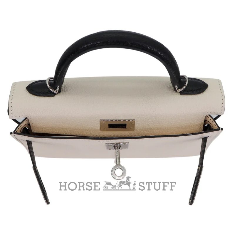 Hermès Kelly Sellier Mini II Special Order HSS Nata / Black Chevre PHW