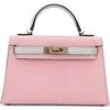 Hermès Kelly Sellier Mini II Special Order HSS Rose Sakura / Gris Perle Chevre Permabrass HW
