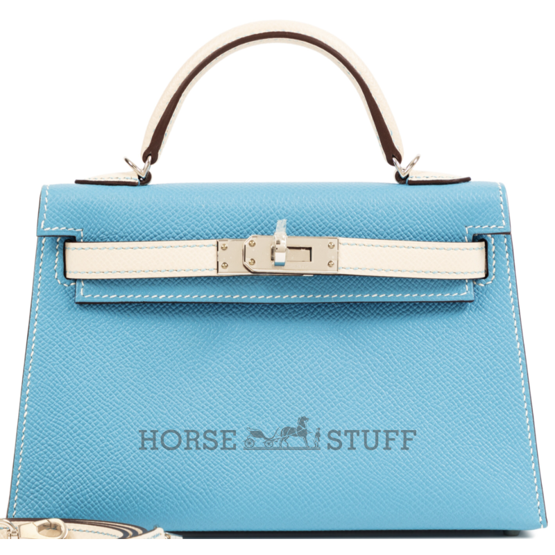 Hermès Kelly Sellier Mini II Special Order HSS Nata / Blue de Nord Epsom PHW