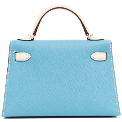 Hermès Kelly Sellier Mini II Special Order HSS Nata / Blue de Nord Epsom PHW