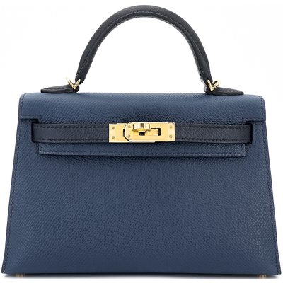 Hermès Kelly Sellier Mini II Special Order HSS Blue de Prusse / Blue Nuit Epsom GHW