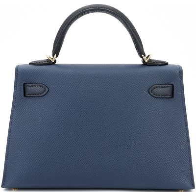 Hermès Kelly Sellier Mini II Special Order HSS Blue de Prusse / Blue Nuit Epsom GHW