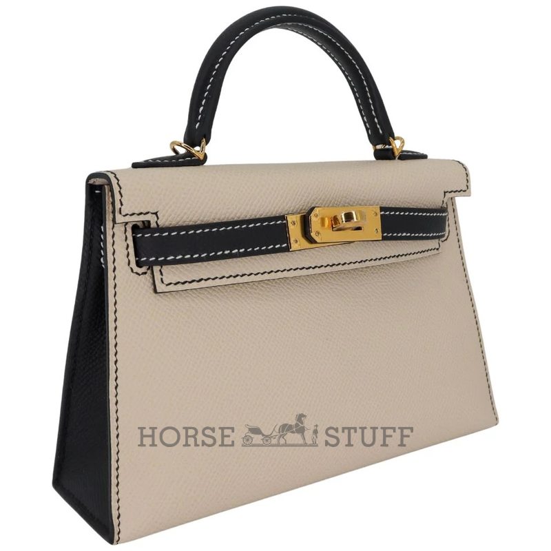Hermès Kelly Sellier Mini II Special Order HSS Nata / Black Epsom GHW