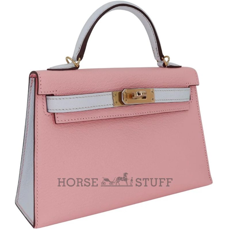 Hermès Kelly Sellier Mini II Special Order HSS Rose Sakura / Blue Brume Epsom Permabrass HW