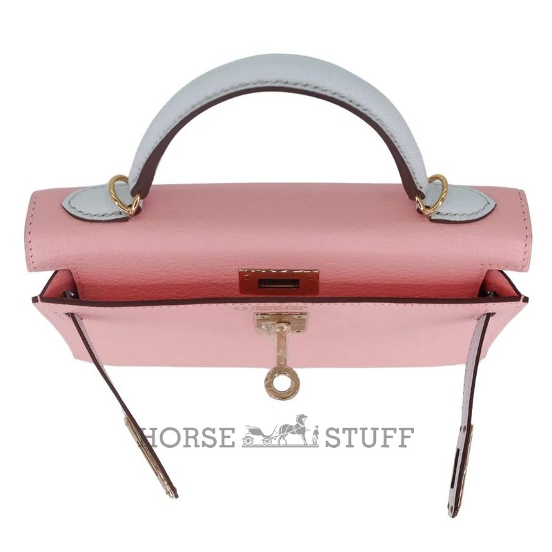 Hermès Kelly Sellier Mini II Special Order HSS Rose Sakura / Blue Brume Epsom Permabrass HW