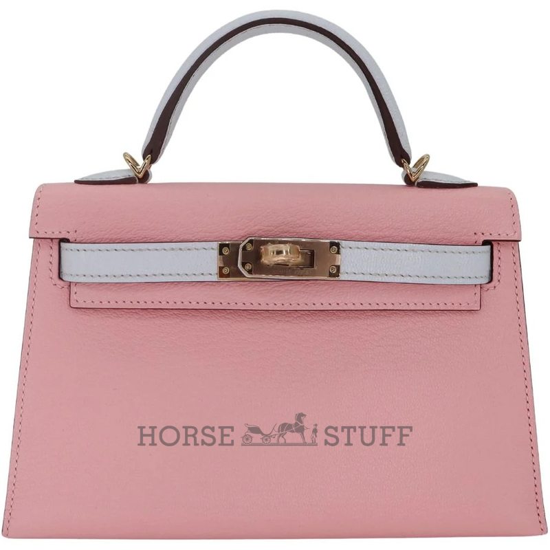 Hermès Kelly Sellier Mini II Special Order HSS Rose Sakura / Blue Brume Epsom Permabrass HW