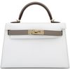 Hermès Kelly Sellier Mini II Special Order HSS White / Gris Asphalt Epsom Permabrass HW