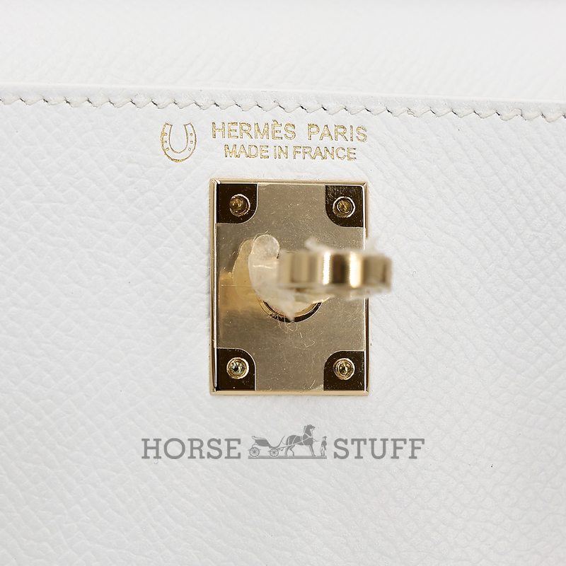 Hermès Kelly Sellier Mini II Special Order HSS White / Gris Asphalt Epsom Permabrass HW