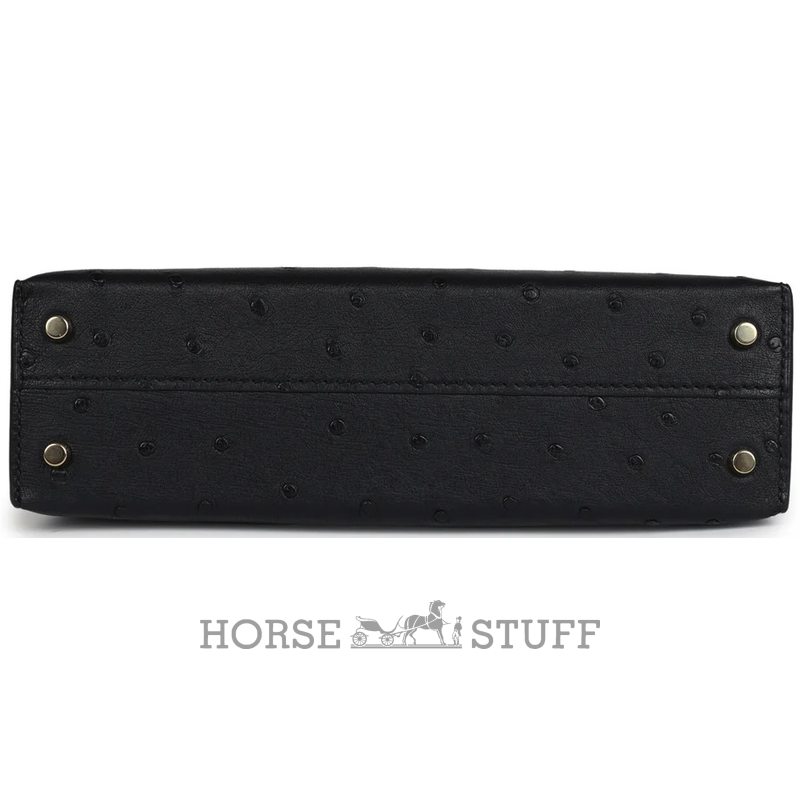 Hermès Kelly Sellier Mini II Special Order HSS Black / Beton Ostrich Permabrass HW