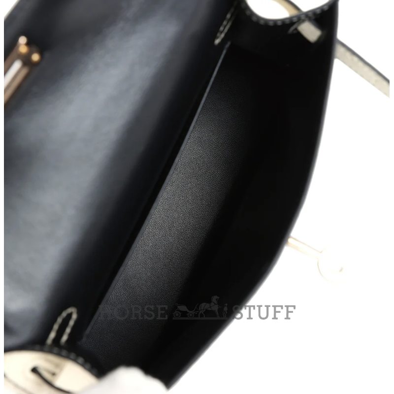 Hermès Kelly Sellier Mini II Special Order HSS Black / Beton Ostrich Permabrass HW
