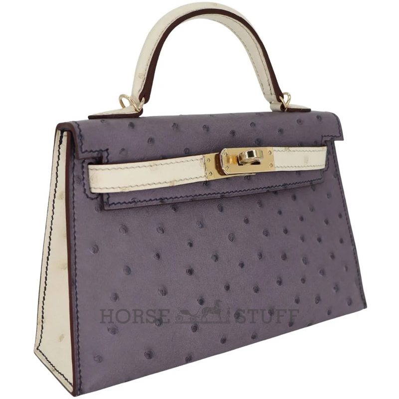 Hermès Kelly Sellier Mini II Special Order HSS Gris Asphalt / Beton Ostrich Permabrass HW