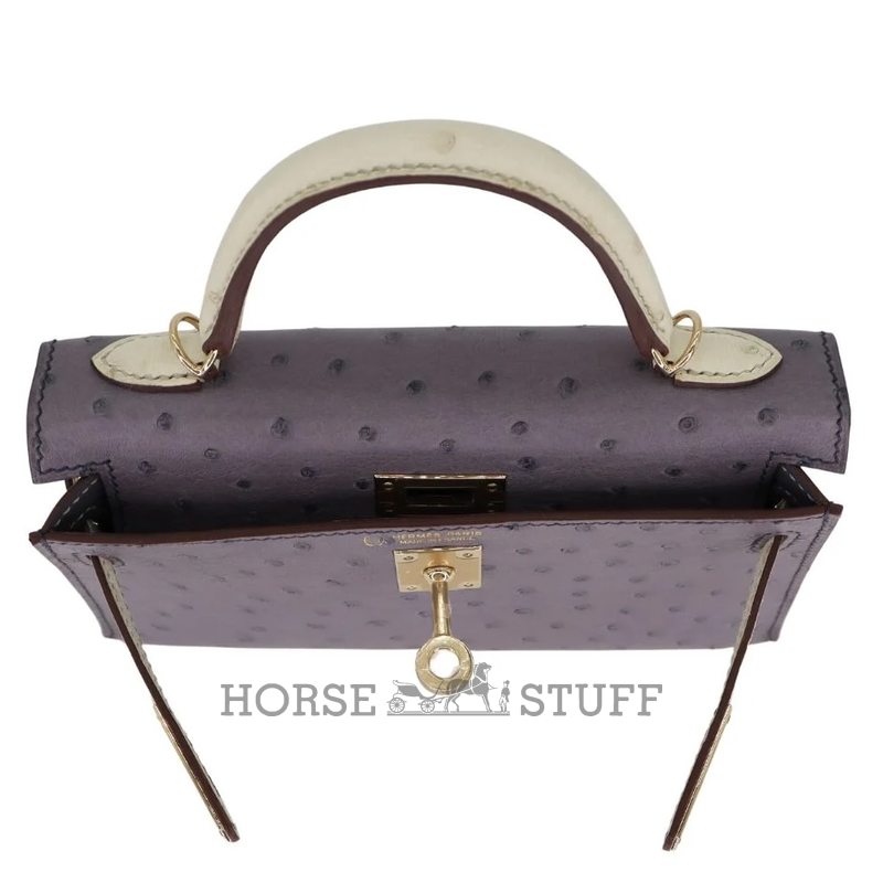 Hermès Kelly Sellier Mini II Special Order HSS Gris Asphalt / Beton Ostrich Permabrass HW