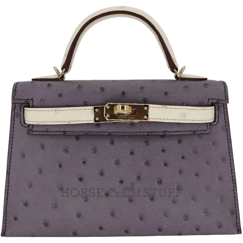 Hermès Kelly Sellier Mini II Special Order HSS Gris Asphalt / Beton Ostrich Permabrass HW