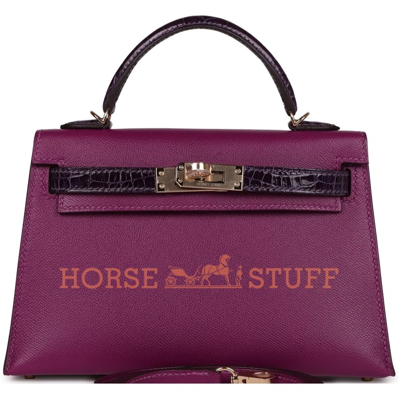 Hermès Kelly Sellier Mini II Touch Anemone Madame / Amethyst Lisse Crocodile Alligator GHW