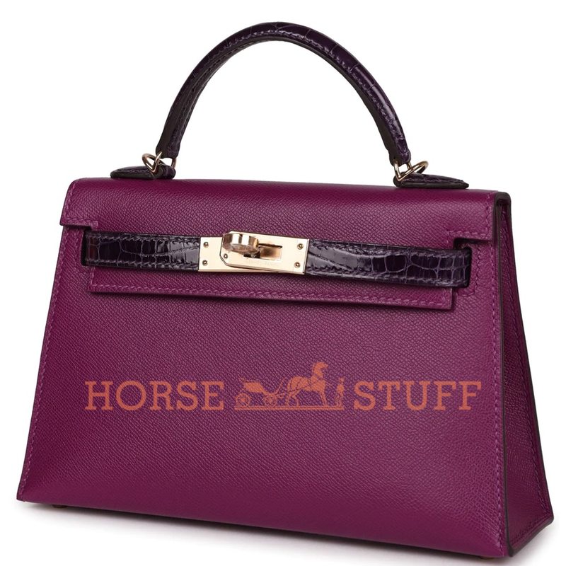 Hermès Kelly Sellier Mini II Touch Anemone Madame / Amethyst Lisse Crocodile Alligator GHW