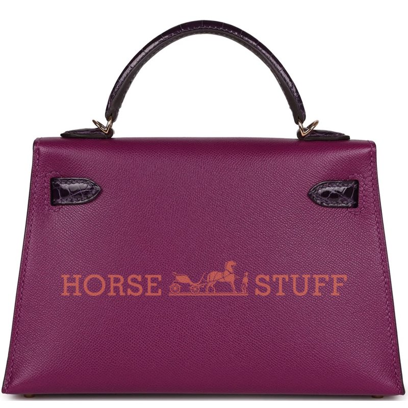 Hermès Kelly Sellier Mini II Touch Anemone Madame / Amethyst Lisse Crocodile Alligator GHW